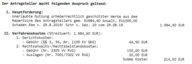 Kosten Mahnbescheid Tabelle